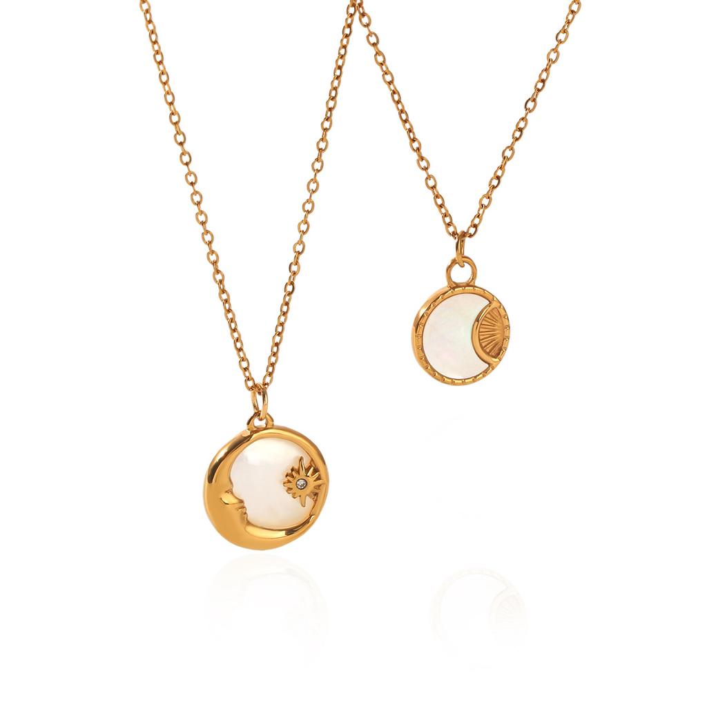 White Mother-of-Pearl Sun and Moon Necklace, Niche Light Luxury High-end, Non-fading, Versatile Clavicle Chain Jewelry
