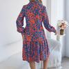 Women's Summer Fashion Printed Lapel Button Loose Long Sleeved Shirt Dress