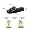 Fashion Versatile Sandals Solid Color Rhinestone Square Buckle One-word Slippers Women's Summer Fashion Wear Slope Heel Beach Cool Slippers