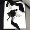 Women's Fashion Bow Sandals Summer Black Simulation Pearls Shoes Sexy Pointed Stiletto Party Office High Heels Zapatos De Fiesta