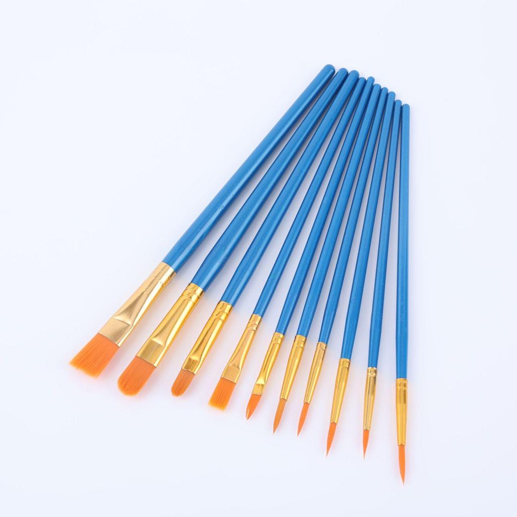 10-Piece Pearlescent Plastic Handle Oil Paint Brush Set for Watercolor and Fine Art