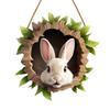 Cute Bunny Hole Wall Stickers Easter Rabbit Door Sign Wooden Rustic Hanging Pendant Welcome Sign Happy Easter Home Decoration