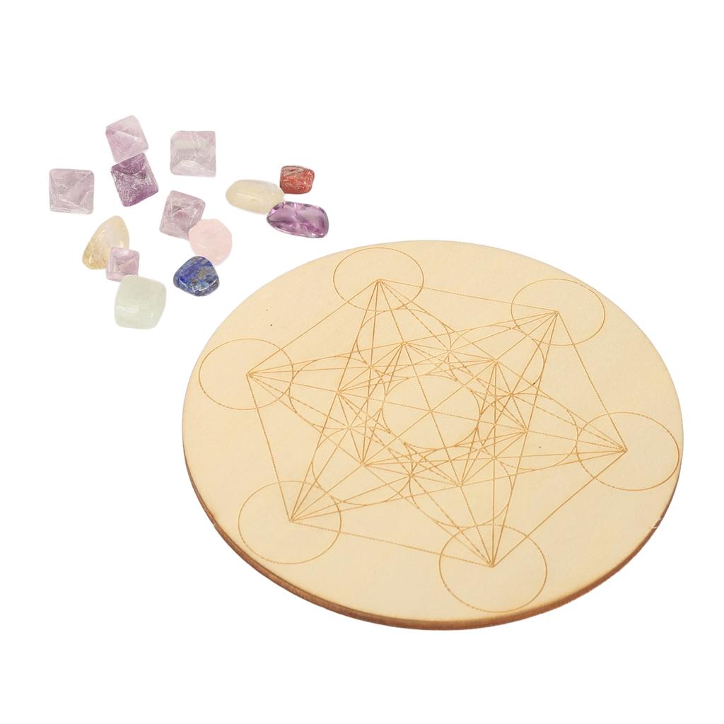 Healing Crystal Grid Board Set Colorful Crystal Grid Divination Boards with Chakras Crystal Stone for Meditation Sleep