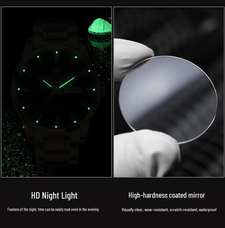 Oulishi Waterproof Gold Steel Band Quartz Men's Business Watch