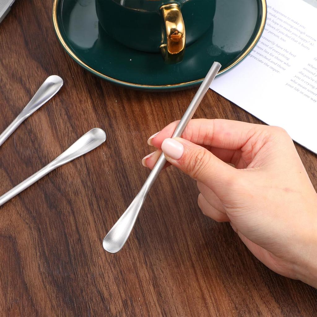 4PCS Stainless Steel Coffee Stirring Spoon, 5inch Coffee Stirrers Ice Tea Spoon, Beverage Cocktail Stirrers Stir, Tiny Salt Condiment Spoons, Drink