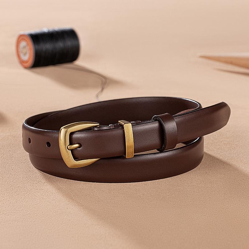 Guangzhou Top Layer Cowhide Thin Belt for Women Fashion Versatile Genuine Leather Korean Belt for Women High End Decorative Cowhide Belt