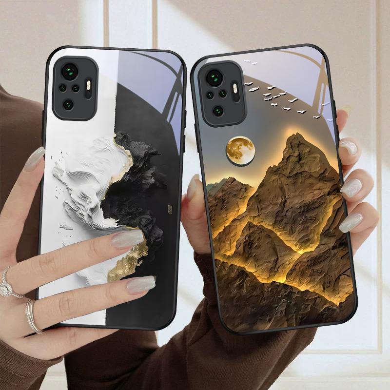 Snow Mountain Cluster For Redmi Note 8 9 9S 12S 10 Pro 11 12 13 Pro+ 14 Pro K60 Ultra 13C 14C A3 12 13 Black Glass Phone Case