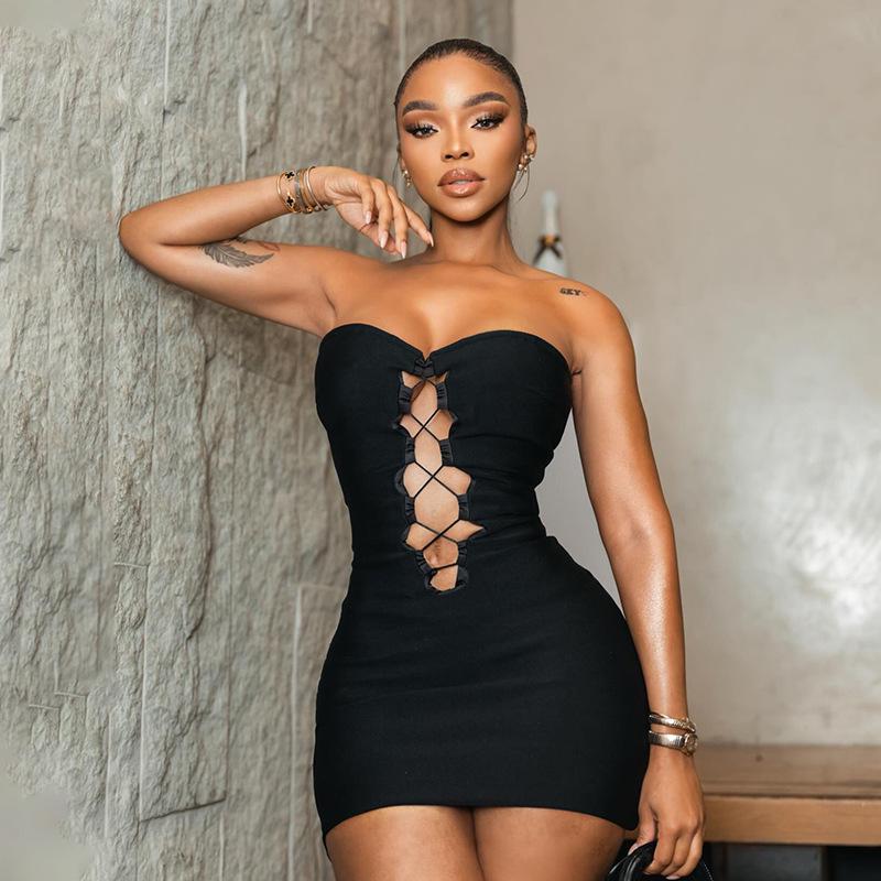 Spring 2026 European & American Style Solid Color Sexy Slim-fit Bandeau Mini Dress