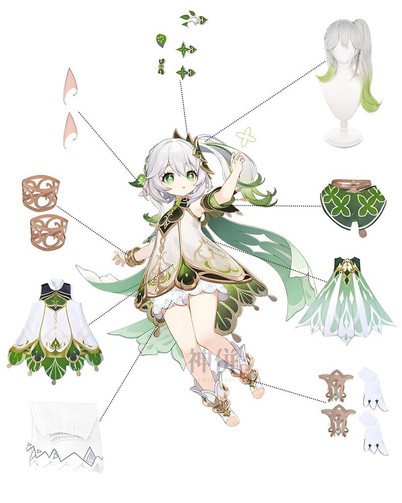 Nahida Cosplay Grass Genshin Impact Cosplay Costume for School and Stage Wear Wig Size [Excellent Quality] Wig, God, Costume, Adult, Festivals,