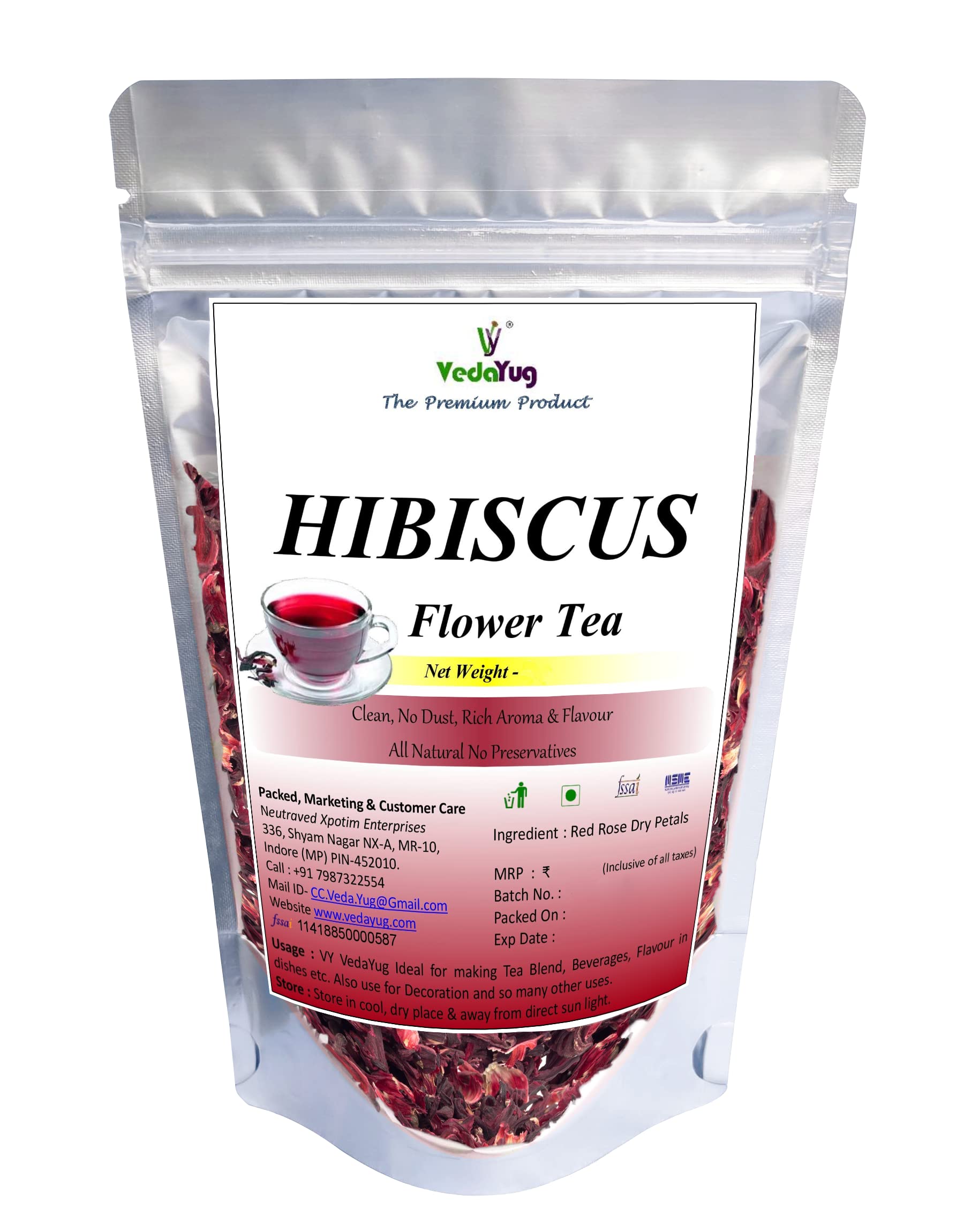 

VY VedaYug Hibiscus Flower Herbal Tea | Caffeine Free | Used Iced Cocktails, Mocktail - 50g