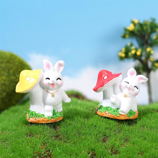 4Pcs Rabbit Figurine Resin Cute Vivid Expression Realistic Appearance Miniature Rabbit Statue Handicraft Landscape Ornament Home Decor