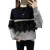 Merelop Ceto Knit Long Lace Flattering Floral Perfect for and Winter Women's High-Neck Sweater, Sleeve, Trim, Print, Two-Tone Design, Warm, Stylish,