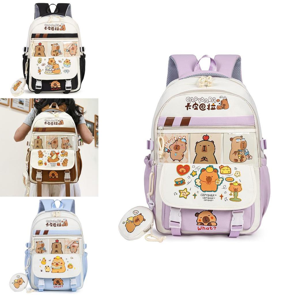 Cute Capybara Student Backpack With Comfortable Shoulder Straps And Cartoon Pattern For School And Daily Use