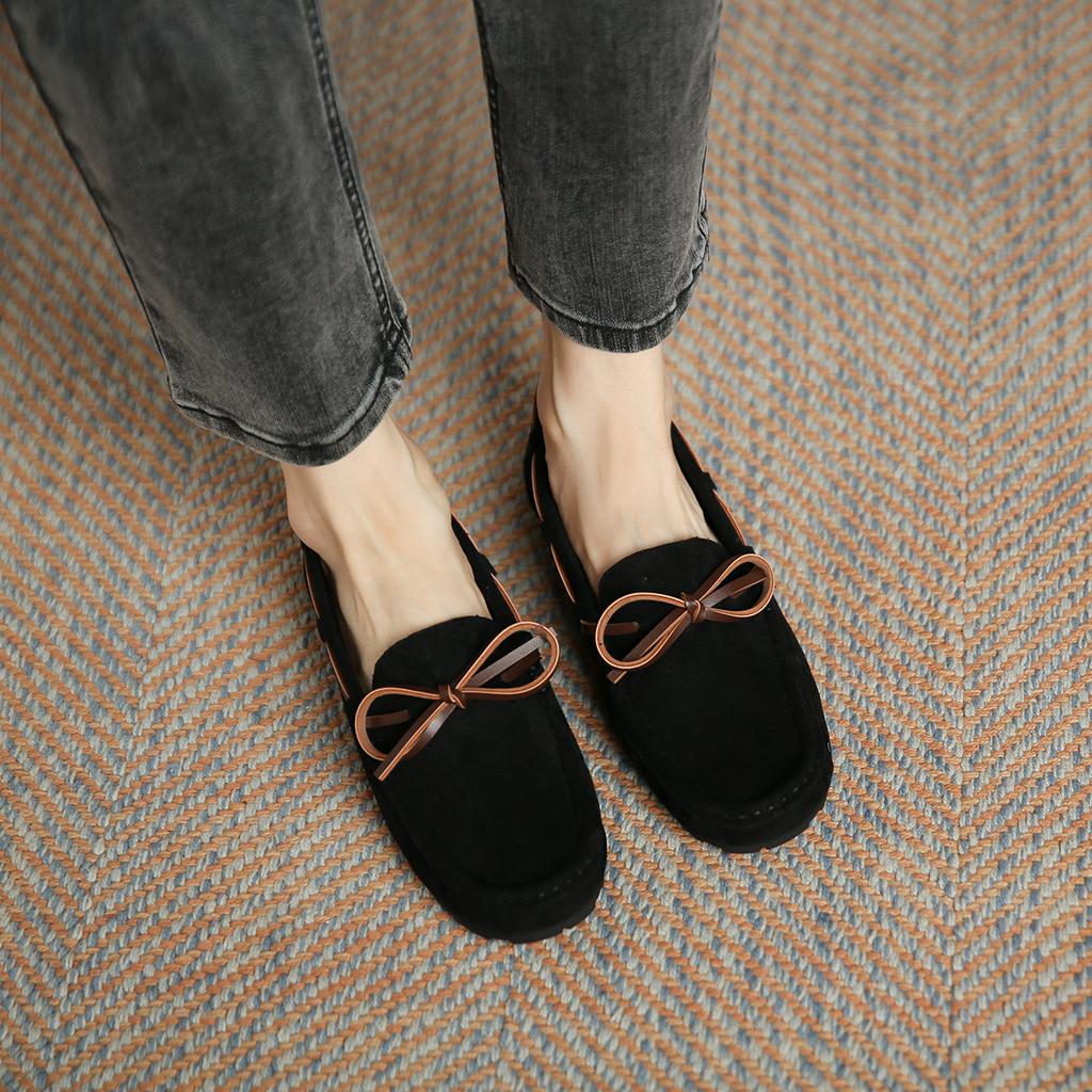 Fashion Soft Antiskid Soled Moccasins Women Casual Bowtie Flats Shoes Ladies Velour Loafers Cozy Slip On Walking Shoes Mocasines Mujer