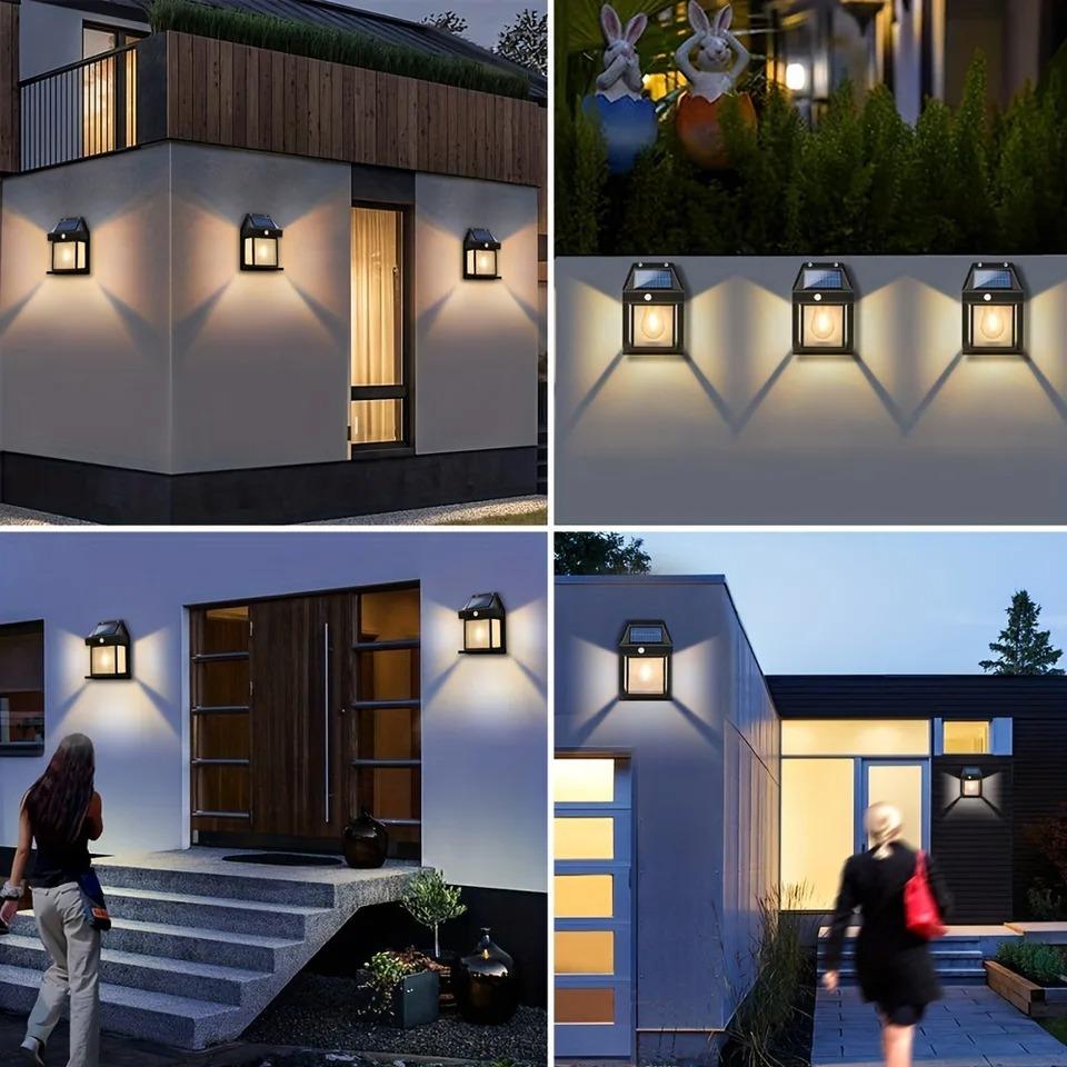 LED Solar Wall Lamp Household Garden Tungsten Lamp Outdoor Waterproof Wall Light with Motion Sensor Villa Lighting Night Light
