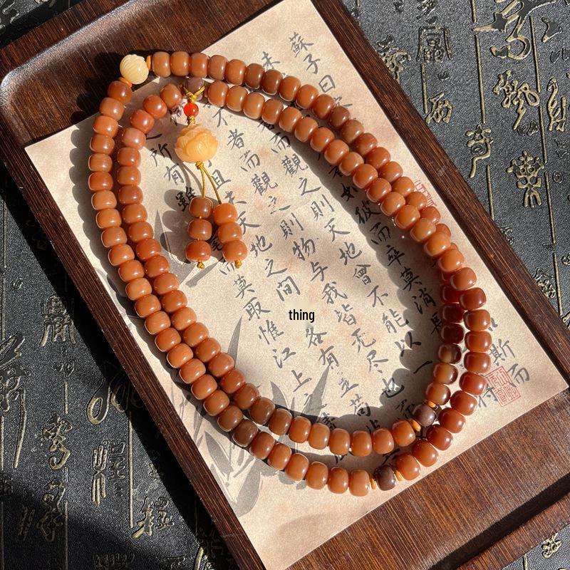 Chinese Style Chicken Oil Yellow Bodhi Barrel Beads Prayer Bracelet for Men and Women