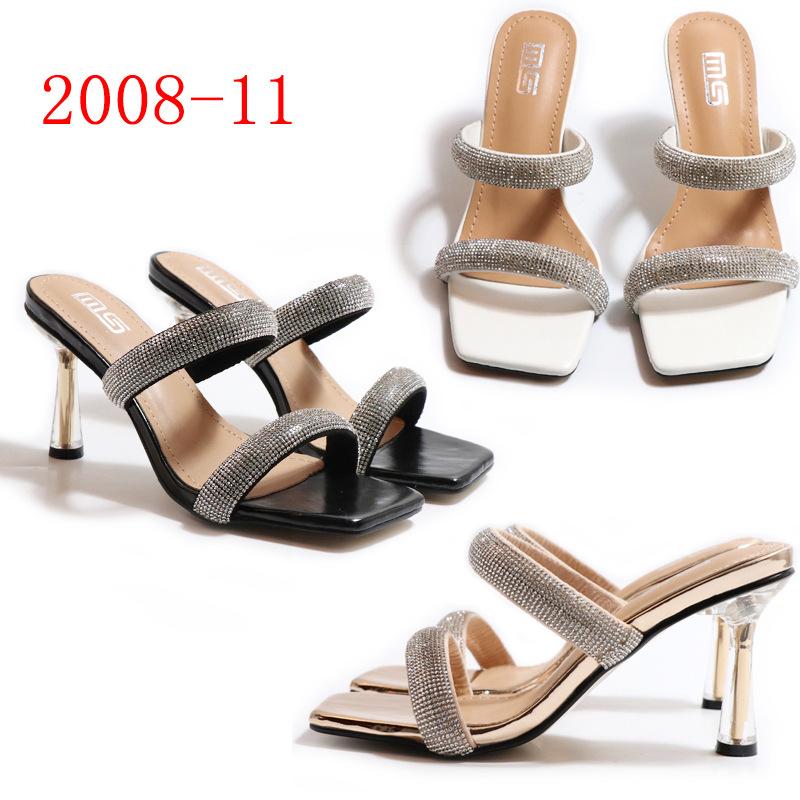 Fashion Shoes Slippers Soft Women Heels Glitter Slides Fashion Low Beige Heeled Sandals Pantofle Comfort High Jelly Summer Luxury Black