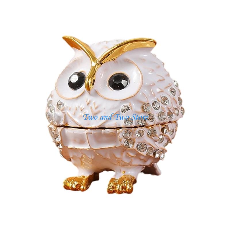 HX6F Owl Decoration Alloy Jewelry Organizers Multiple Compartment Decorative Box for Rings Displays