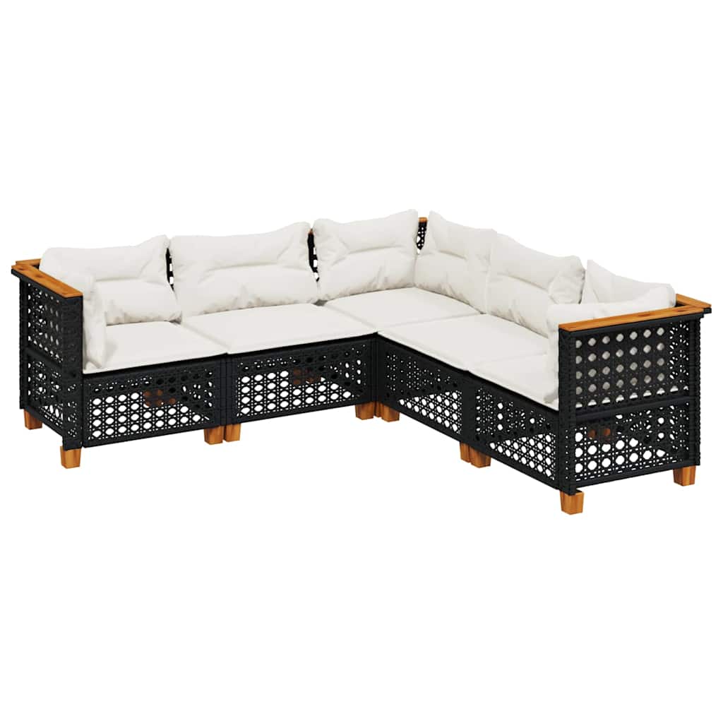 Vidaxl 5-Cz. Set da Salotto per Giardino, Cuscini, Rattan Nero PE