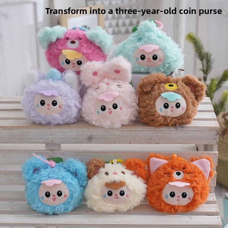 Rabbit Three Baby Cartoon Coin Purse Plush Keychain Pendant For Kids Teens And