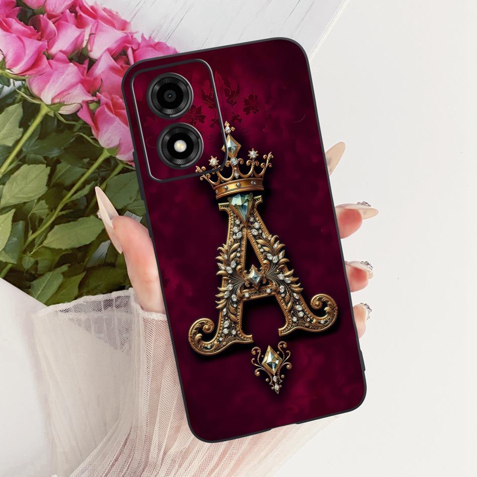 For Motorola Moto E14 Royal Crown Initial Letter Couple Phone Case For Moto E14 Black Silicon Soft Cases