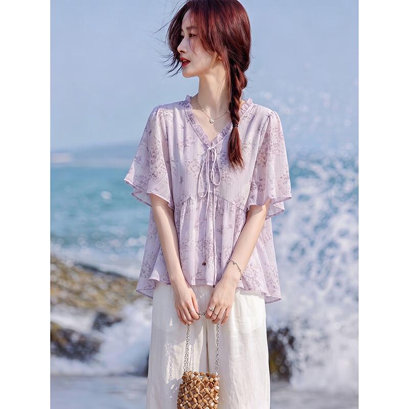 French Chic Floral Lace Short Sleeve Blouse S
