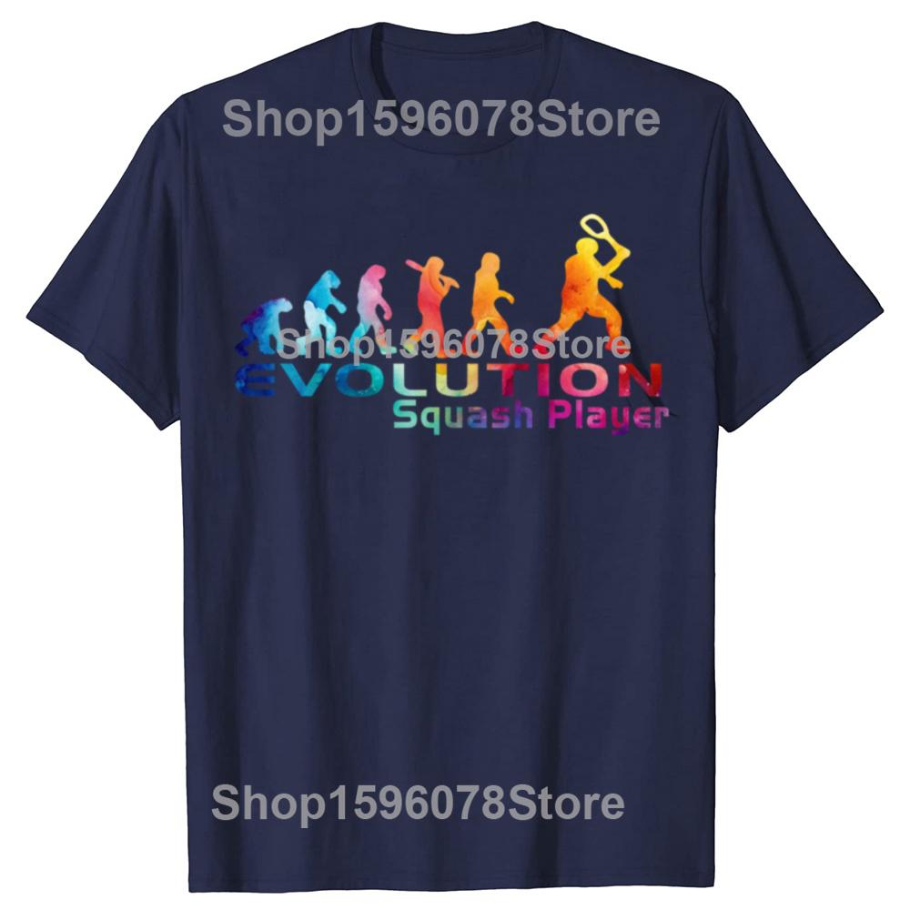 Funny Evolution Of Squash Player T Shirts Men Women Pure Cotton Humor Streetwear Tee Shirt Short Sleeve Unisex Loose Clothing