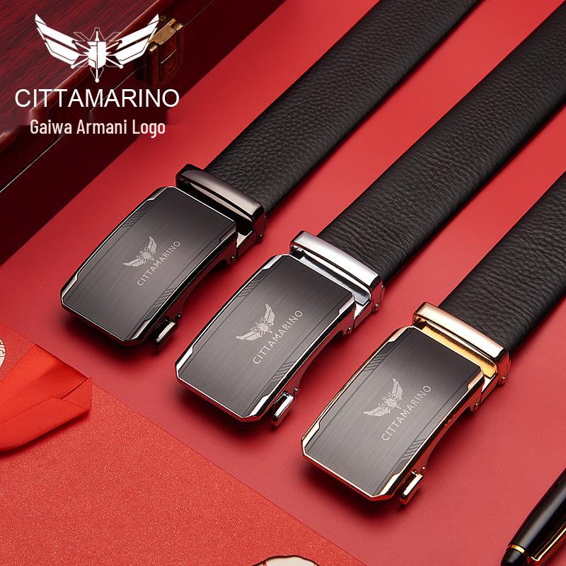 Pánský kožený opasek Armani z pravé kůže s automatickou sponou, vrchní vrstva hovězí kůže pro business casual