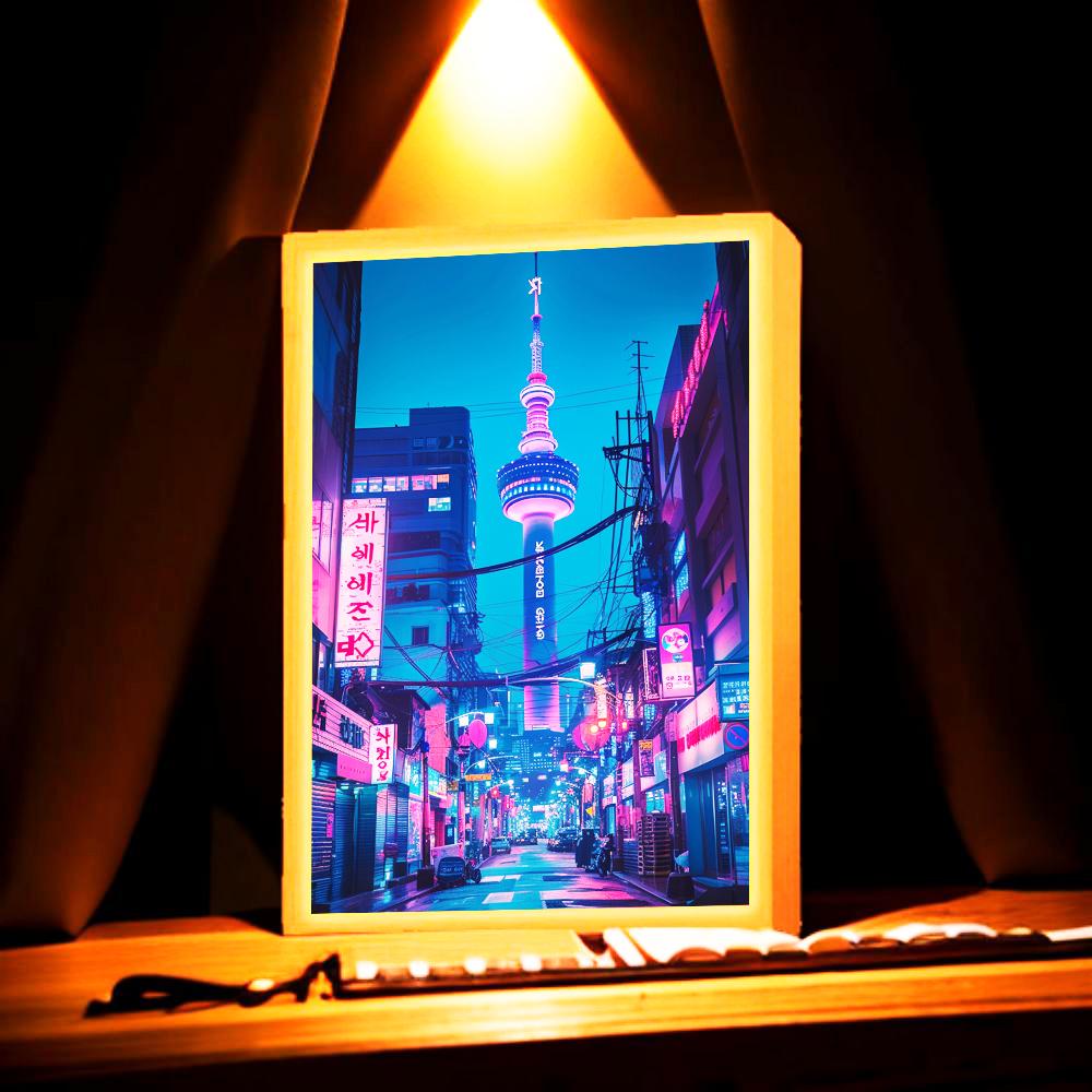 Stimmungsleuchte Seoul Lichtmalerei Fotorahmen LED Nachtlicht Schöne Stadtlampen Nachttisch Heimzimmer Dekoration Freund Geschenke