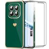 Silicone Case for Xiaomi Redmi Note 15 5G/4G, Heart Pattern - Night Green - 2 Tempered Glasses