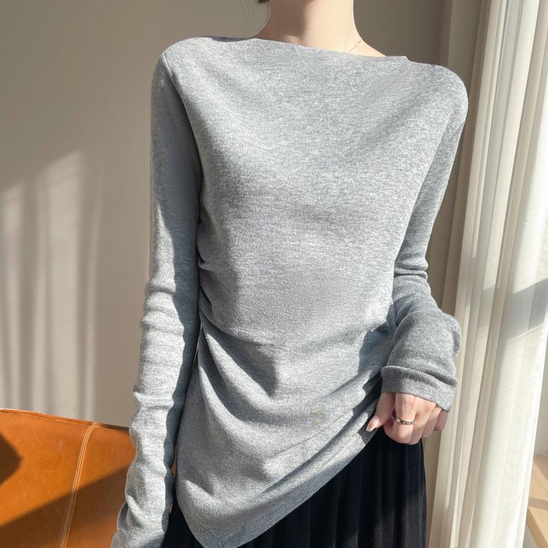 Women's wool pullover Qinghe cashmere 50% silk 50% wool spring and summer wool soft, comfortable and warm
