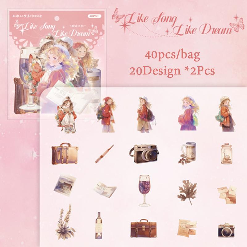 Herr. Papier, 6 Stile, 40 Stück/Beutel, Dreamy Girl PET-Aufkleberbeutel, Scrapbook, Tagebuch, Notizbuch, Handyhülle Dekoration Collage-Material