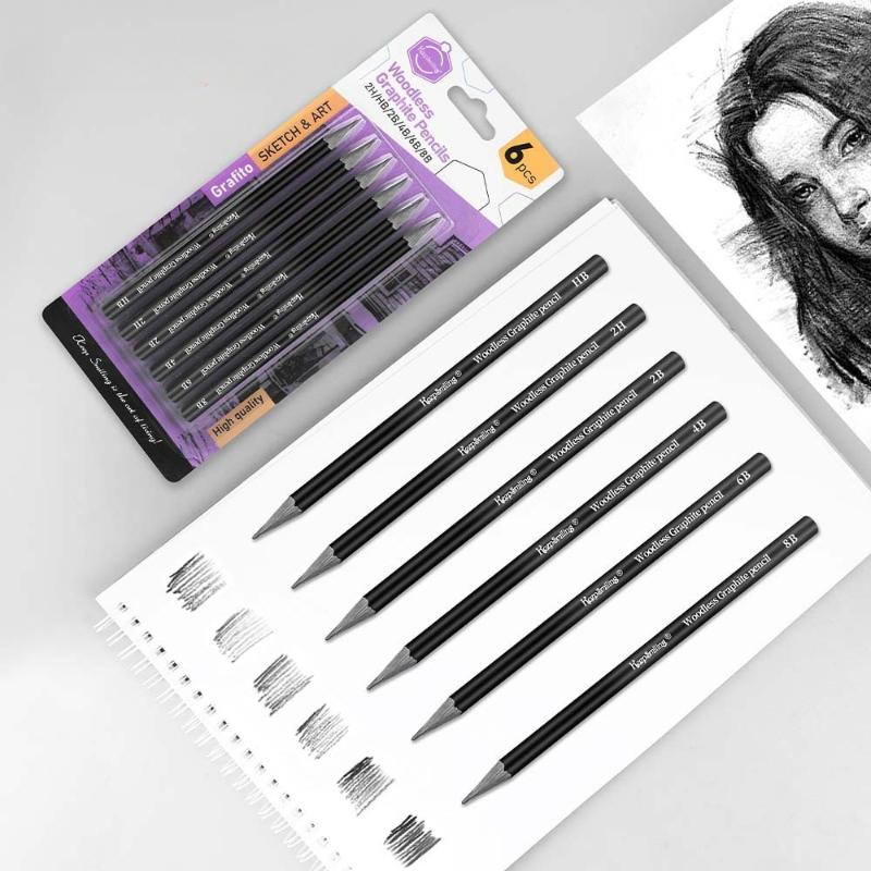 6pcs Sketch Charcoal Pencil Graphite Pencil Not Easy To Break The Core Without Wood Outdoor Sketching Details Painting Design