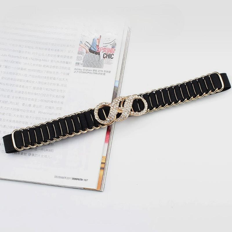 New Diamond-inlaid Pearl Elastic Elastic Waist Chain for Women with Versatile Dress Belt Black Thin Waist Seal To Make Your Waist Look Slim