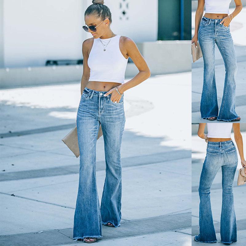 2022 High-Elastic Washed Denim Women's Bell Bottoms - Trendy and Comfortable
