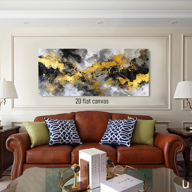 

1 piece of modern abstract gold foil decorative painting, living room foyer light luxury hanging painting, black and white gray (as the picture,50x100cm No Frame)