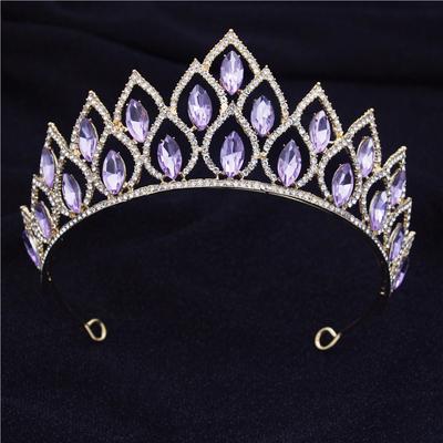 Barock Violett Kristall Braut Krone Stirnbänder Königliche Königin Braut Kopfschmuck Prom Tiaras Party Diadem Hochzeit Haar Schmuck Pageant
