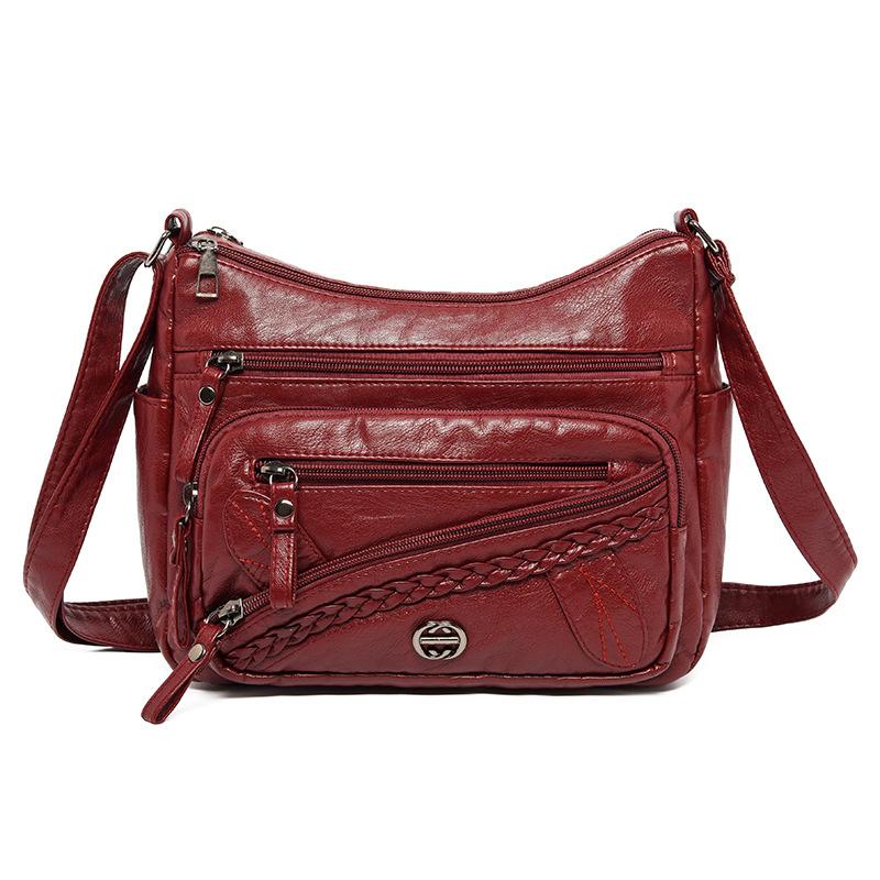 New Women's Shoulder Bag Soft Leather Texture Multi-compartment Large Capacity Fashionable Simple Old Messenger Bag