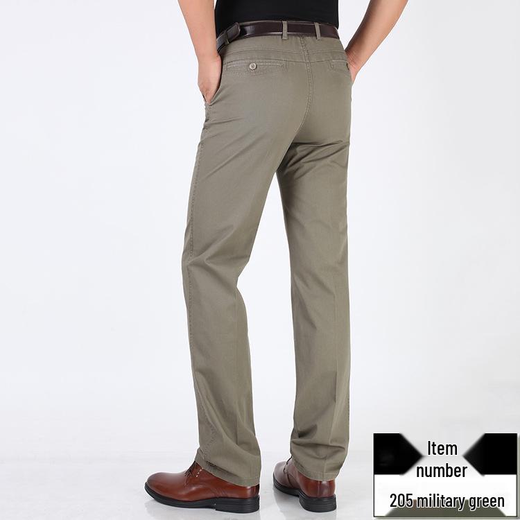 Pánské letní ležérní kalhoty z čisté bavlny - pro střední věk a starší, vysoký pas, volný střih, rovná nohavice