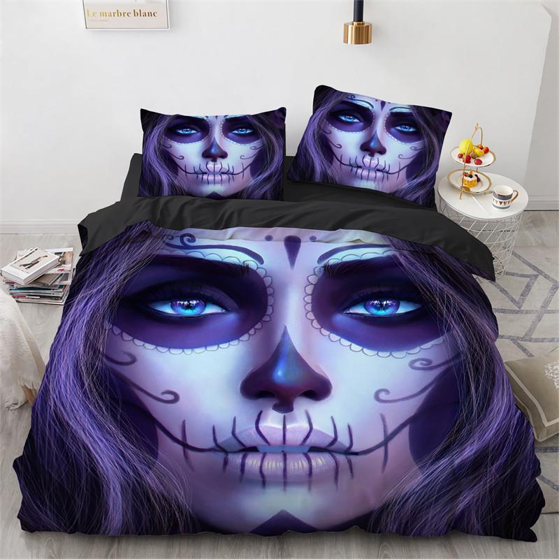 Skull Girl Day Dead Bride Dark Color Roses Bedding Set Boys Girls Twin Queen Size Duvet Cover Pillowcase Bed Kids Adult
