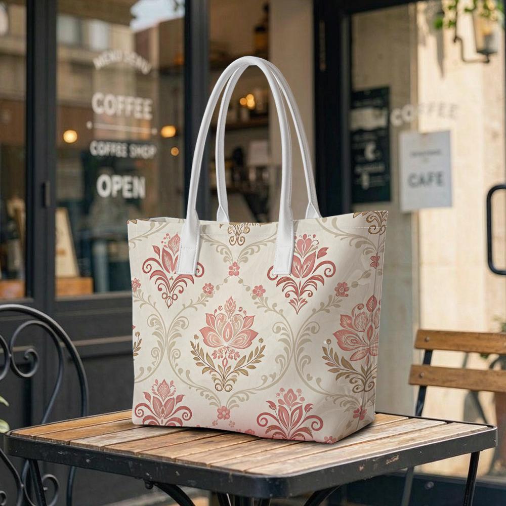 Elegant Floral Pattern Tote Bag Daily Use Large Capacity Handbag