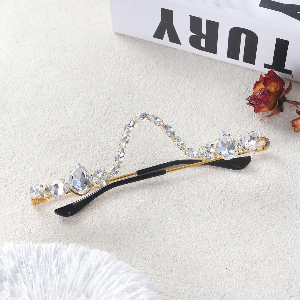 Brille ohne Gläser, Halbrahmen ohne Flachspiegel, Diamant-Dekor-Strass-Brillenfassung, weiblicher Trend
