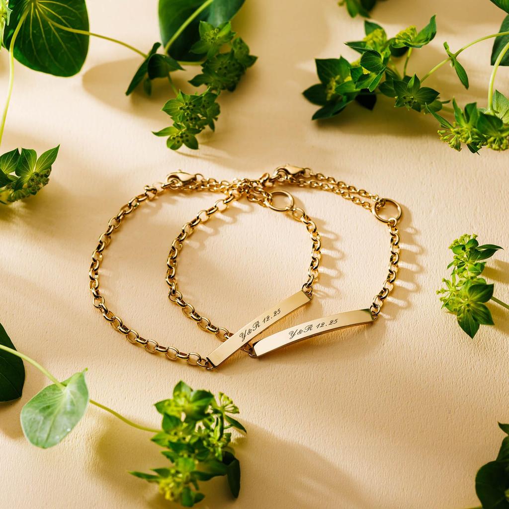 Paar Armband 2er Set Allergiefrei Edelstahl Platte Schlicht Halbrund Kette Einfach Chirurgischer Edelstahl Gelb Gelb [Weißklee] &