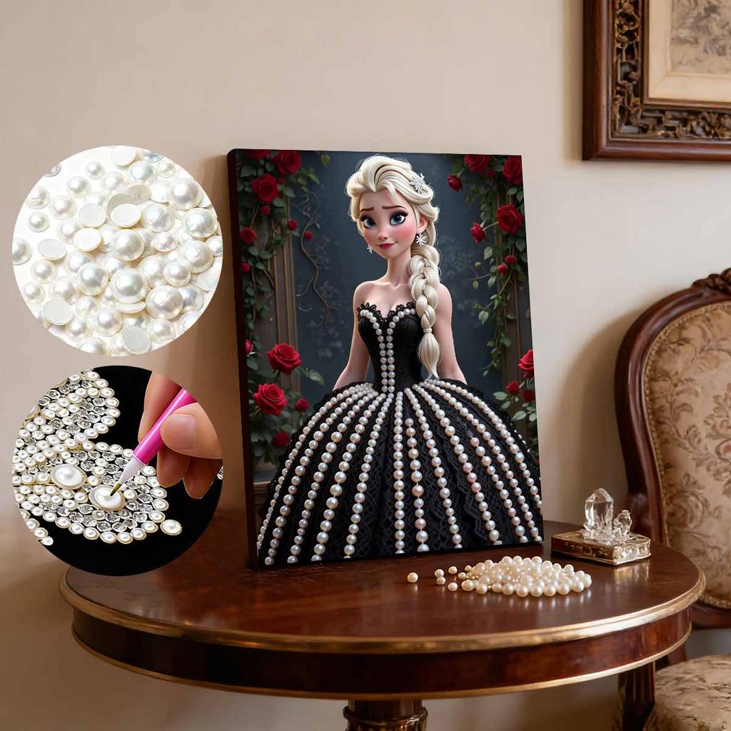 Disney Pearl Painting Princess Elsa Black Dress Rose Creative Art Exquisite Landscape Sparkling Painting Craft Home Wall Decoration DIY Handmade Gift