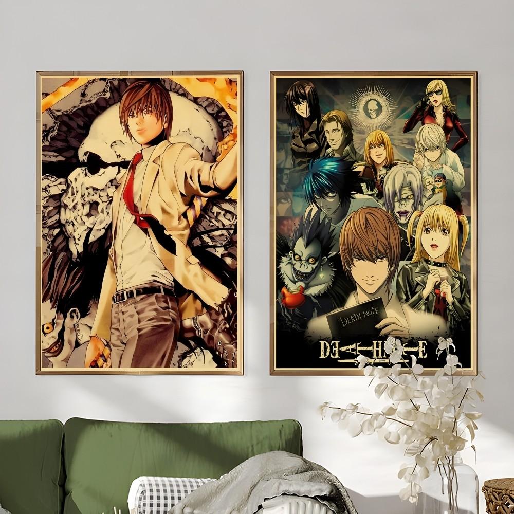 D-Death N-Note Japan Cartoon Anime Retro Poster Sticky Wall Art Printing Waterproof Home Living Bed Room Bar Aesthetic Decor