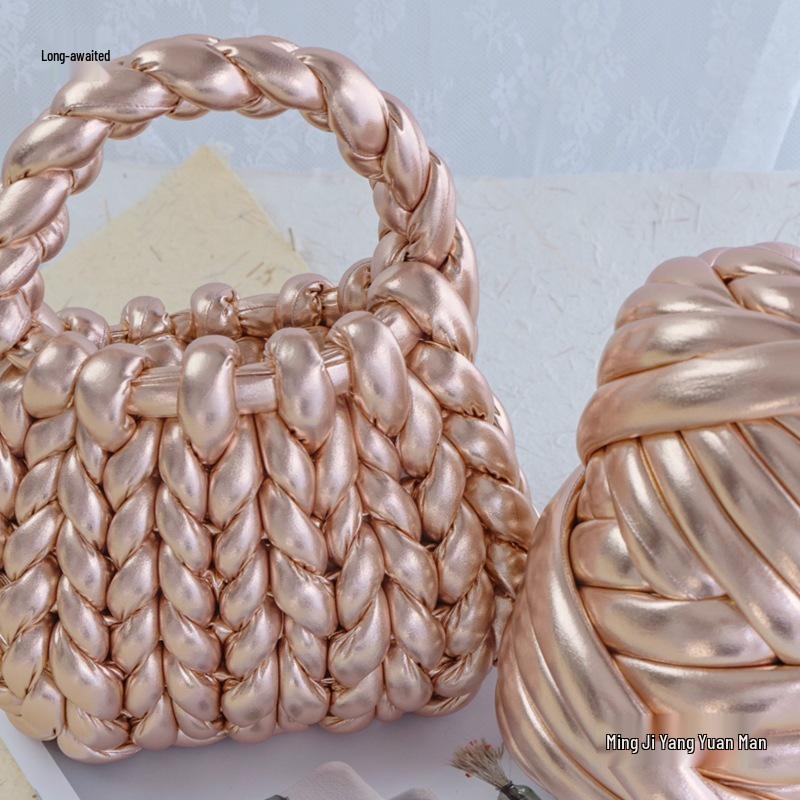 Metallic Textured Super Thick Icelandic Wool Yarn, 2cm Core-Filled Cotton Hand-Knitting Yarn for DIY Bags