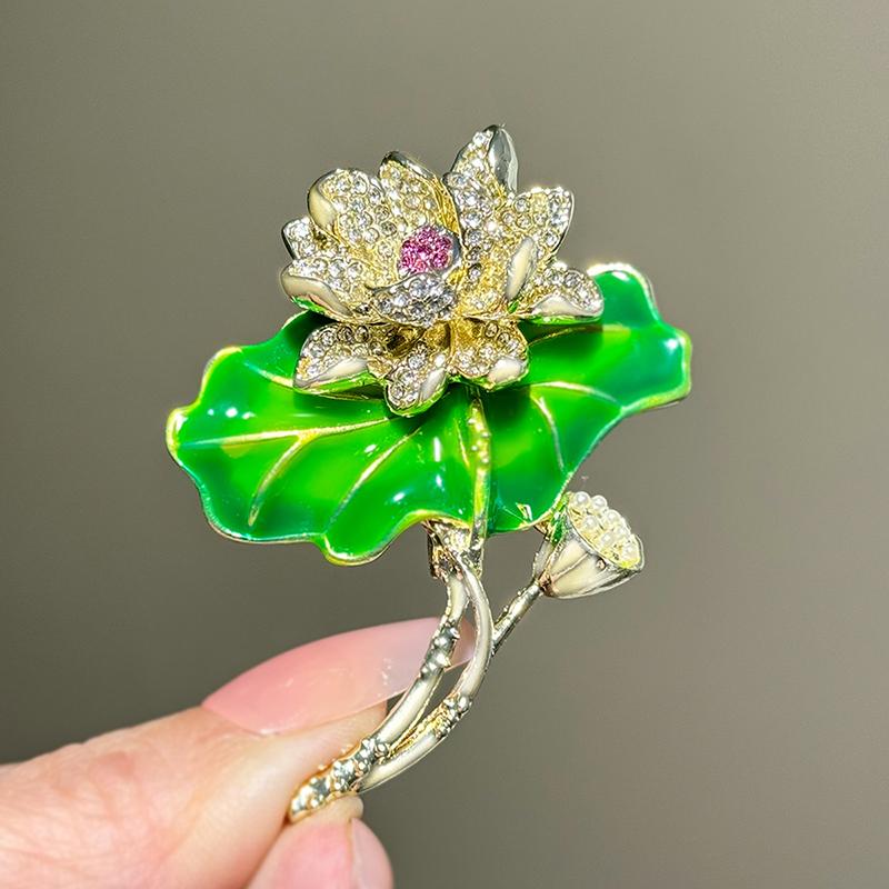 Fashion Enamel Green Lotus Leaf Lotus Root Brooches For Women Clothing Coat Accessries Gifts