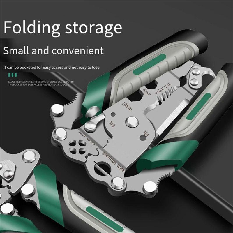 A60Z18 In 1 Foldable Wire Stripper,Foldable Crimper And Stripper, Multifunctional Wire Stripper Crimper Cable Cutter Pliersmay NONE