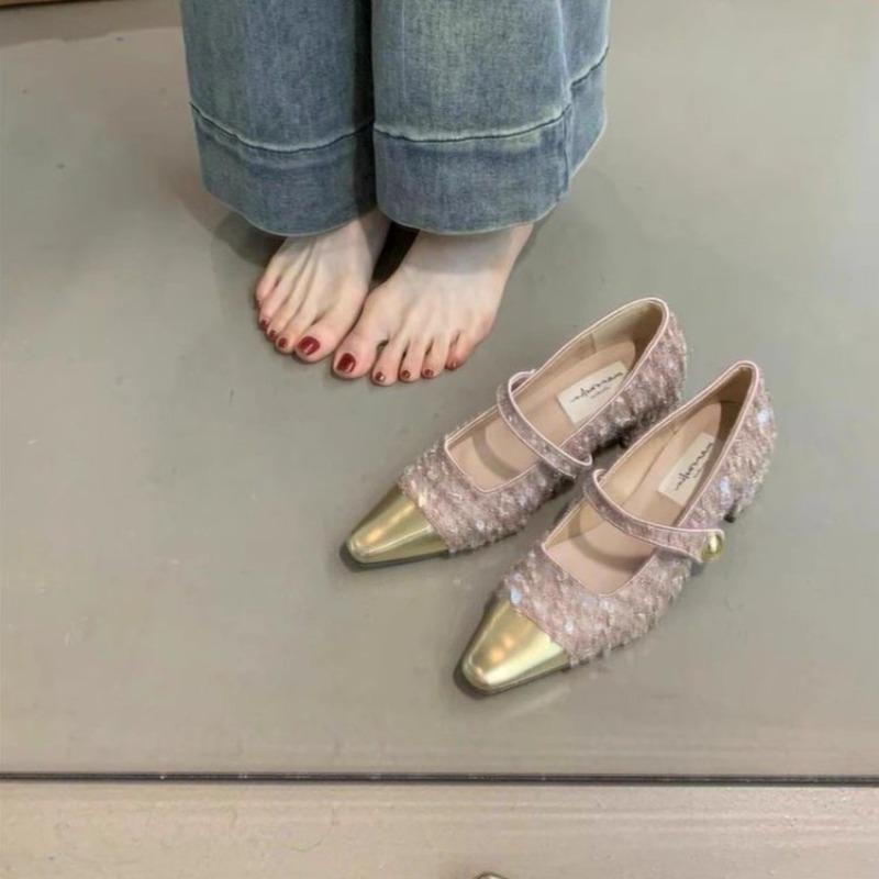 Fashion Fashion Square Toe Sequin Shoes Women 2025 New Summer Shallow Women Sandals Elegance Chunky Heels Banquet Women Shoes Q69