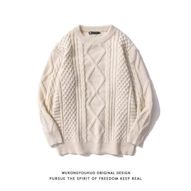 Men s Trendy Cable Knit Pullover: Retro Harajuku Japanese Style Knitwear M
